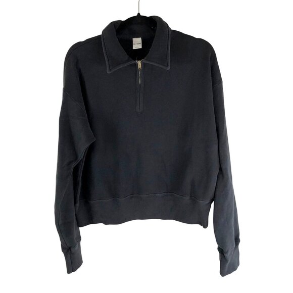 Re/Done Womens 70s Half Zip Sweatshirt Long Sleeve Fleece Pullover Black XS - Picture 1 of 4